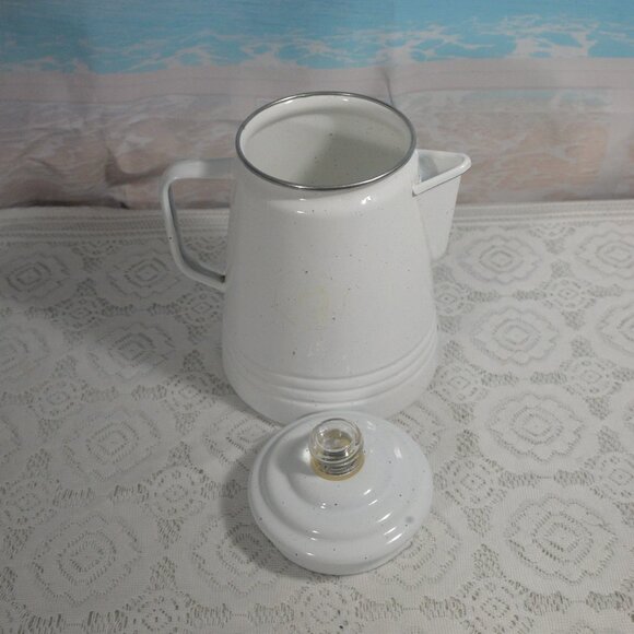 Enamelware Decorative White Coffee Percolator - Picture 8 of 12